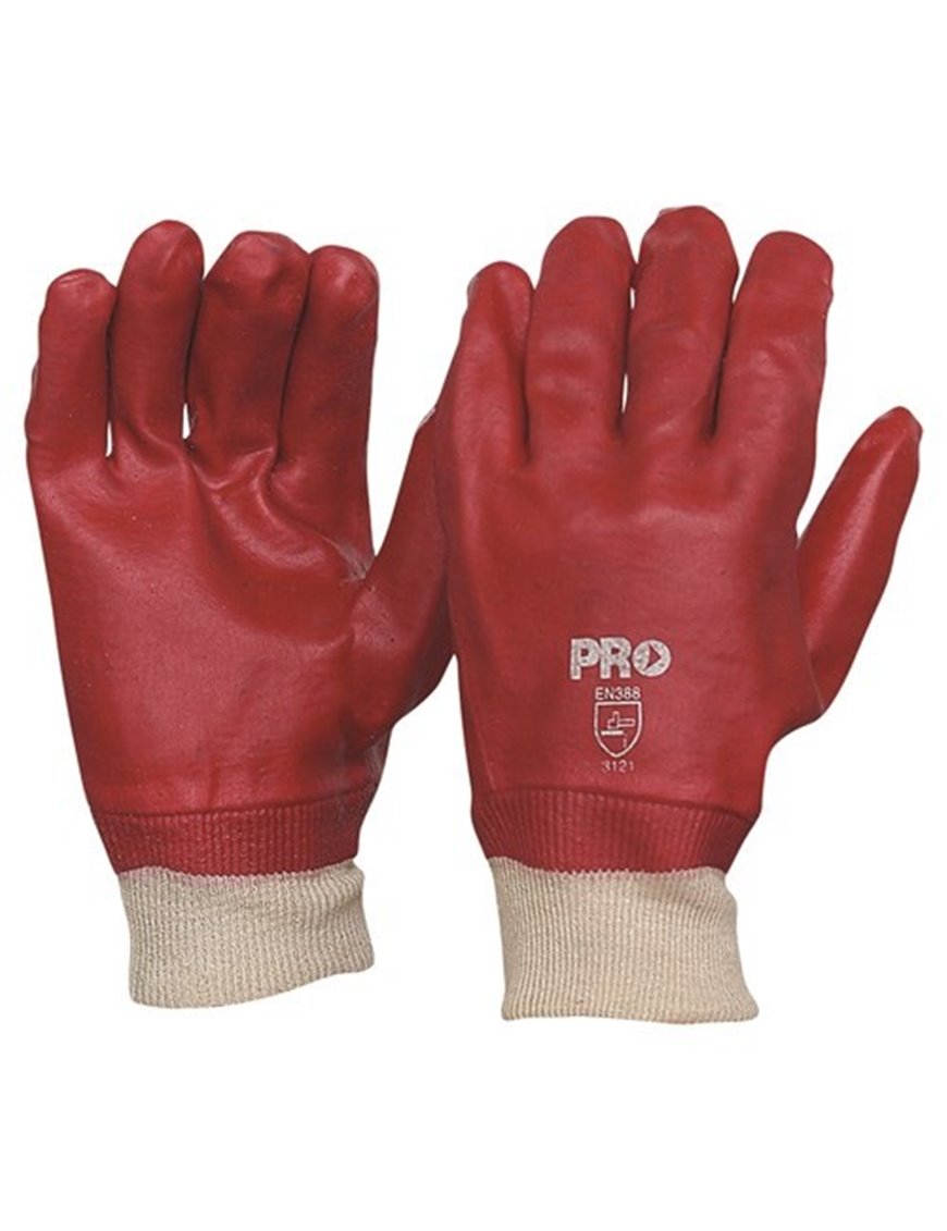 Red PVC Knit Wrist Gloves 27cm 12pk