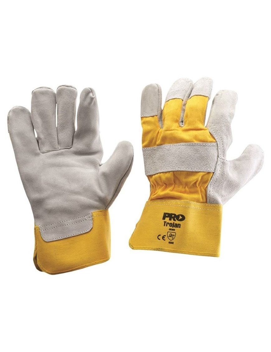 Yellow/Grey Leather Gloves 12pk