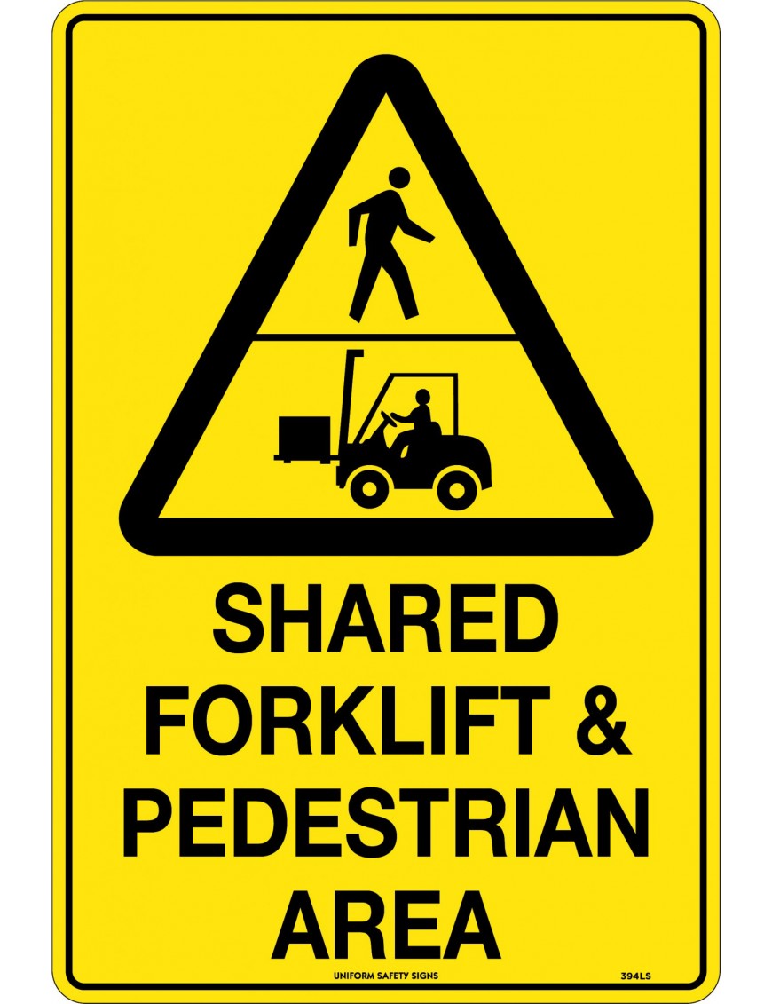 Caution Sign - Shared Forklift & Pedestrian Area (With Picto In Triangle)  Metal