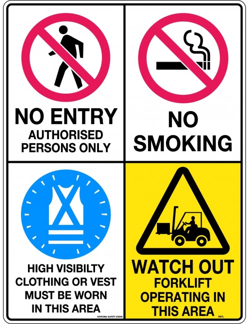 Caution Sign - No Entry / No Smoking / Hi Visibility / Watch Out For Forklifts  Metal