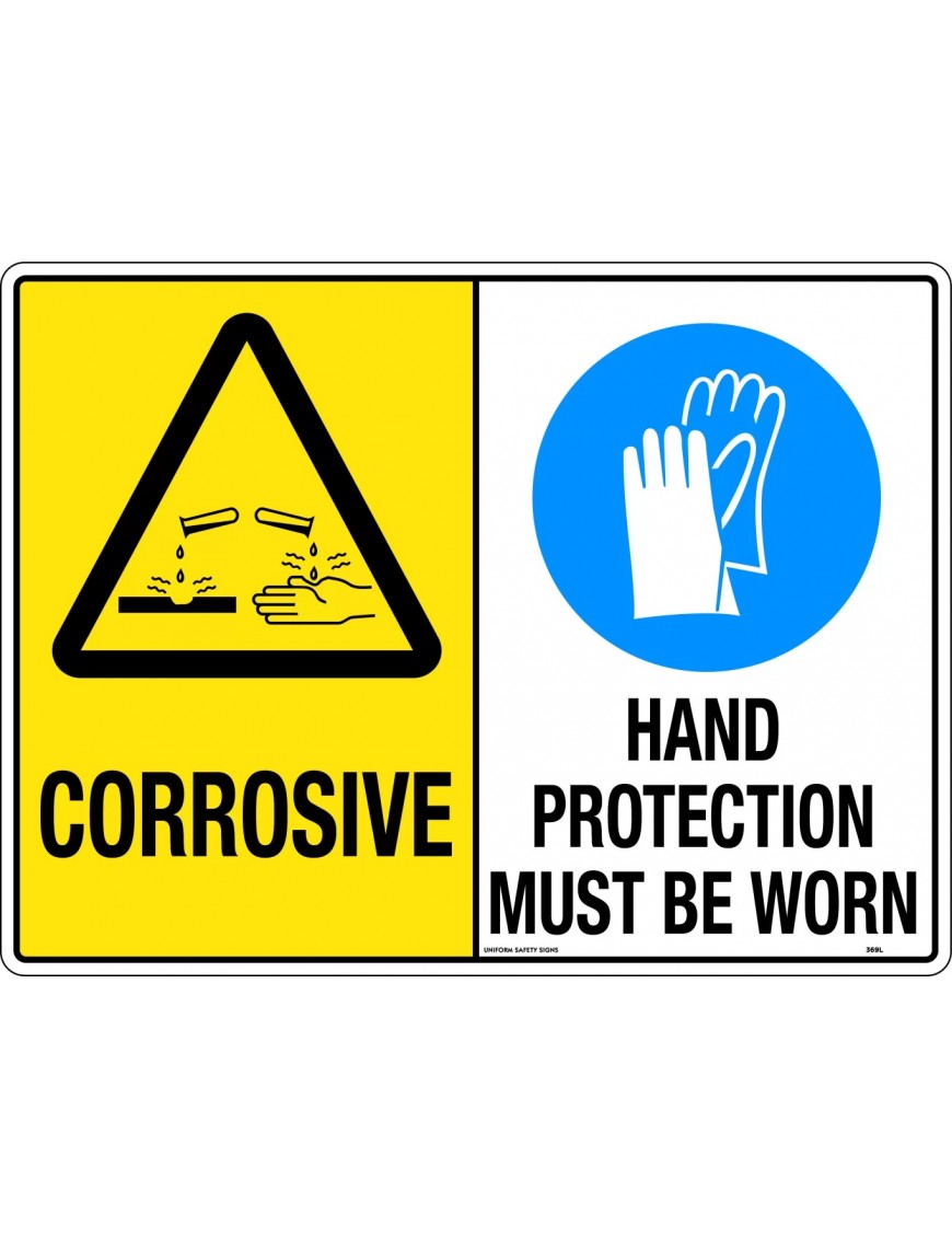 Caution Sign - Corrosive / Hand Protection Must Be Worn  Metal