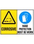 Caution Sign - Corrosive / Hand Protection Must Be Worn  Metal