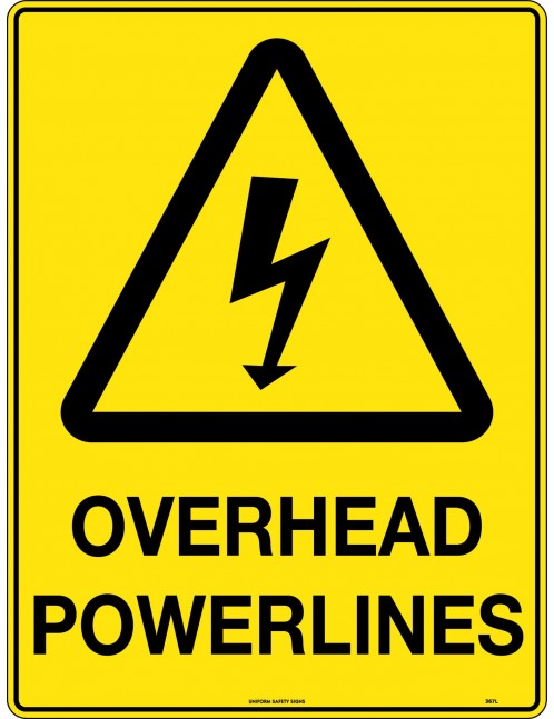 Caution Sign -  Overhead Powerlines  Poly