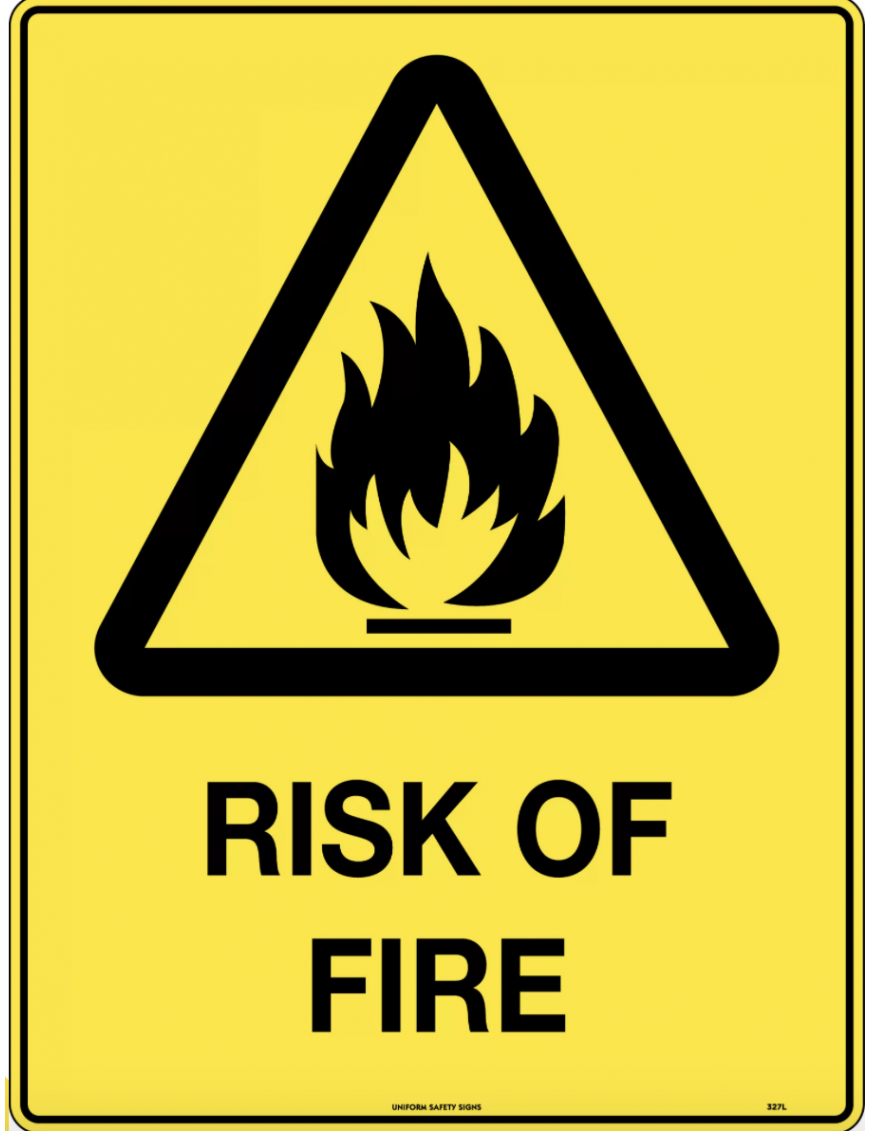 Caution Sign -  Risk of Fire  Metal