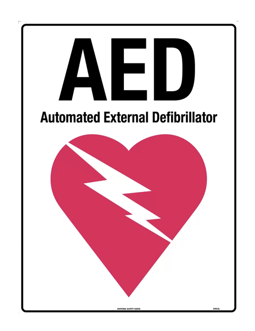 First Aid Sign - Black,Red/White AED With Symbol  Metal