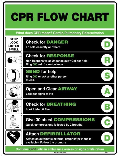 First Aid Sign - CPR Flow Chart 600x400mm Metal