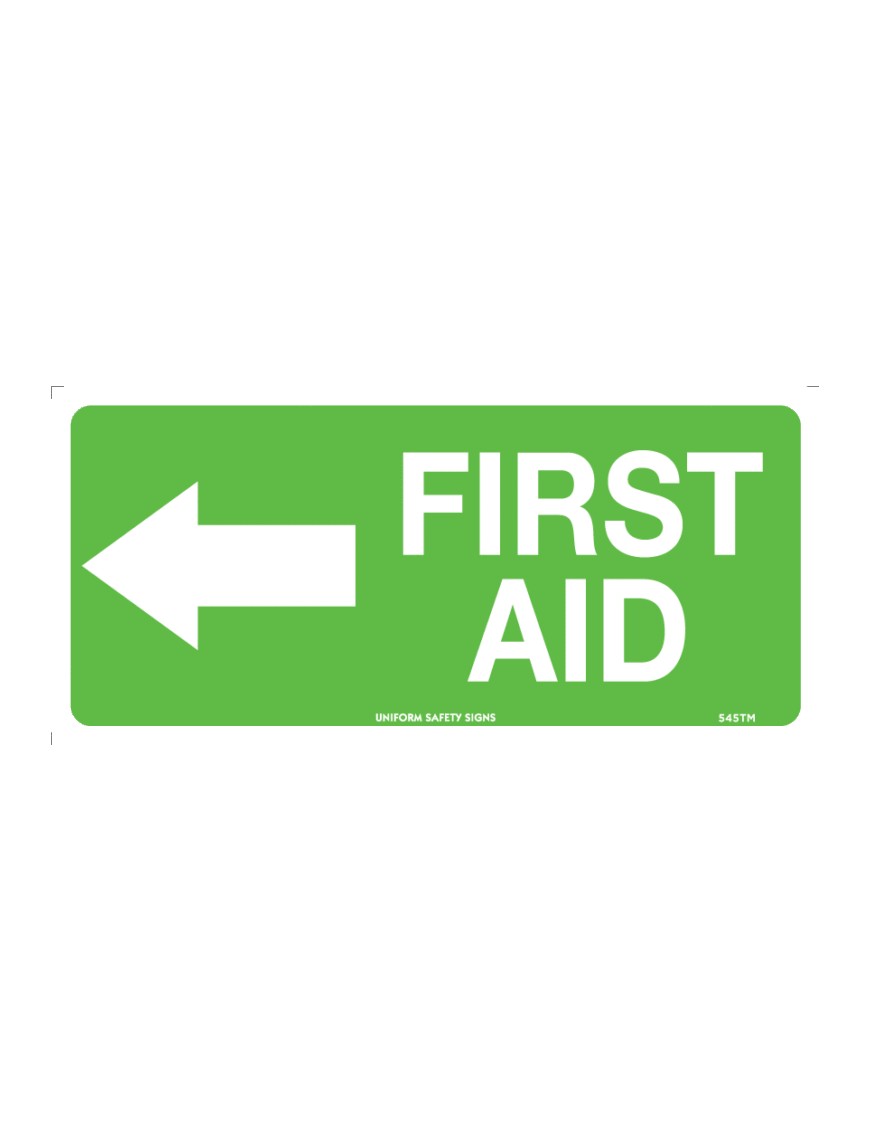 First Aid Sign - First Aid With Left Arrow 300x140mm Poly