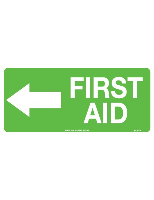 First Aid Sign - First Aid With Left Arrow 300x140mm Poly