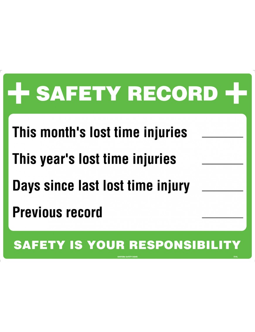 First Aid Sign - Safety Record Board  Metal