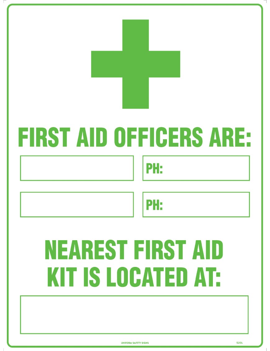 First Aid Sign - First Aid Officers Are: Metal