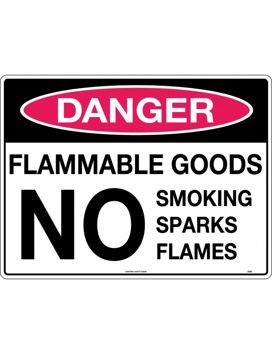 Danger Sign -  Flammable Goods No Smoking Sparks Flames  Metal