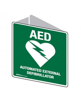 First Aid Sign - White/Green AED with Symbol 3D Wall Sign 225x225mm Poly