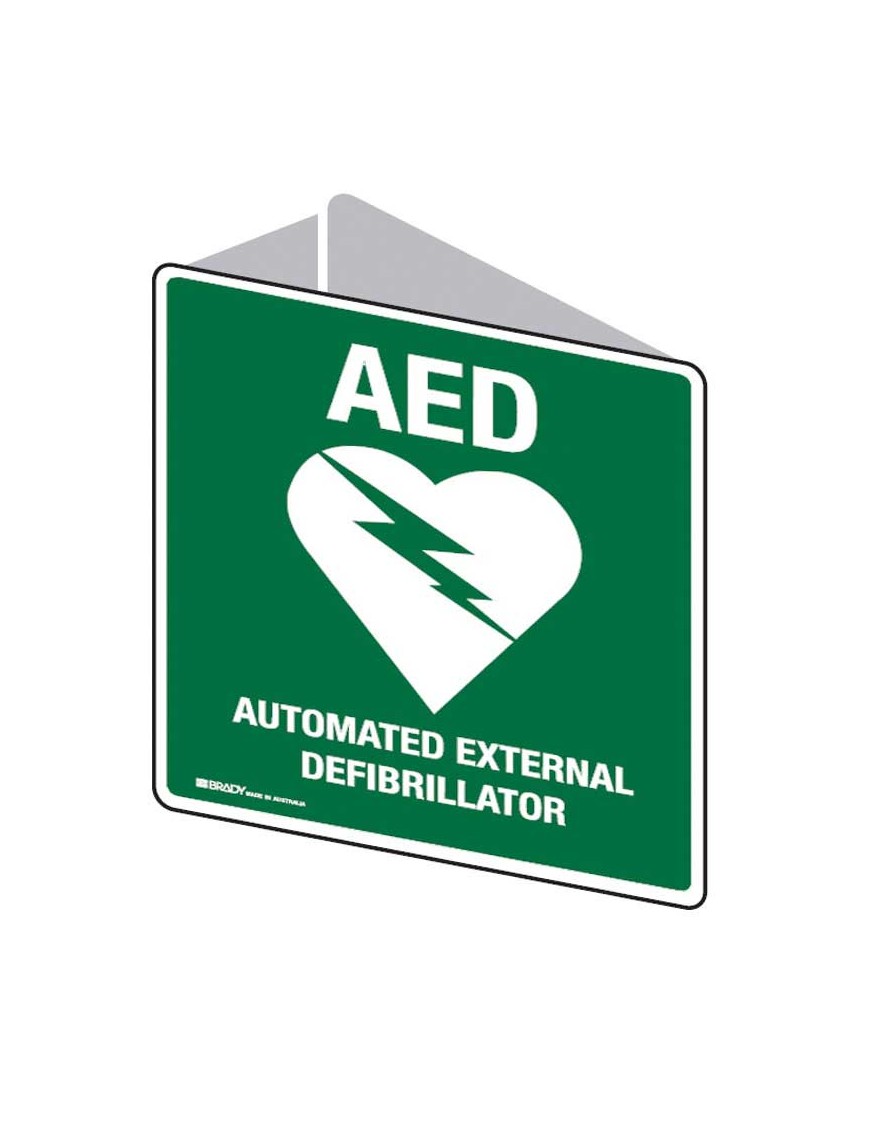 First Aid Sign - White/Green AED with Symbol 3D Wall Sign 225x225mm Poly