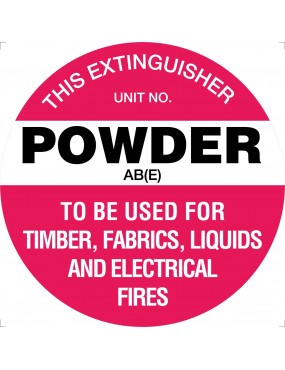 Fire Sign - Fire Extinguisher Marker – Powder AB(E) White 200mm Disc Poly