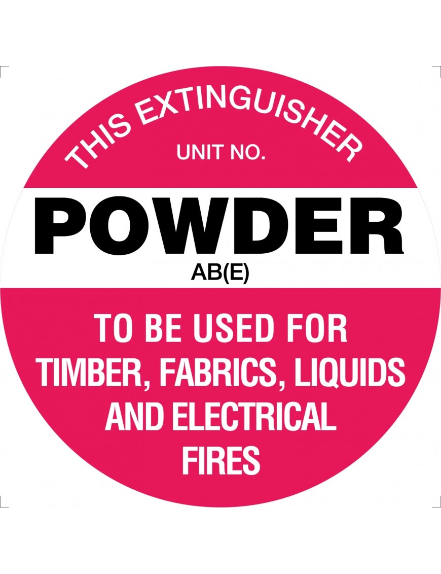 Fire Sign - Fire Extinguisher Marker – Powder AB(E) White 200mm Disc Poly