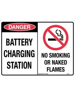 Danger Sign - Danger Battery Charging Station / No Smoking or Naked Flames  Poly