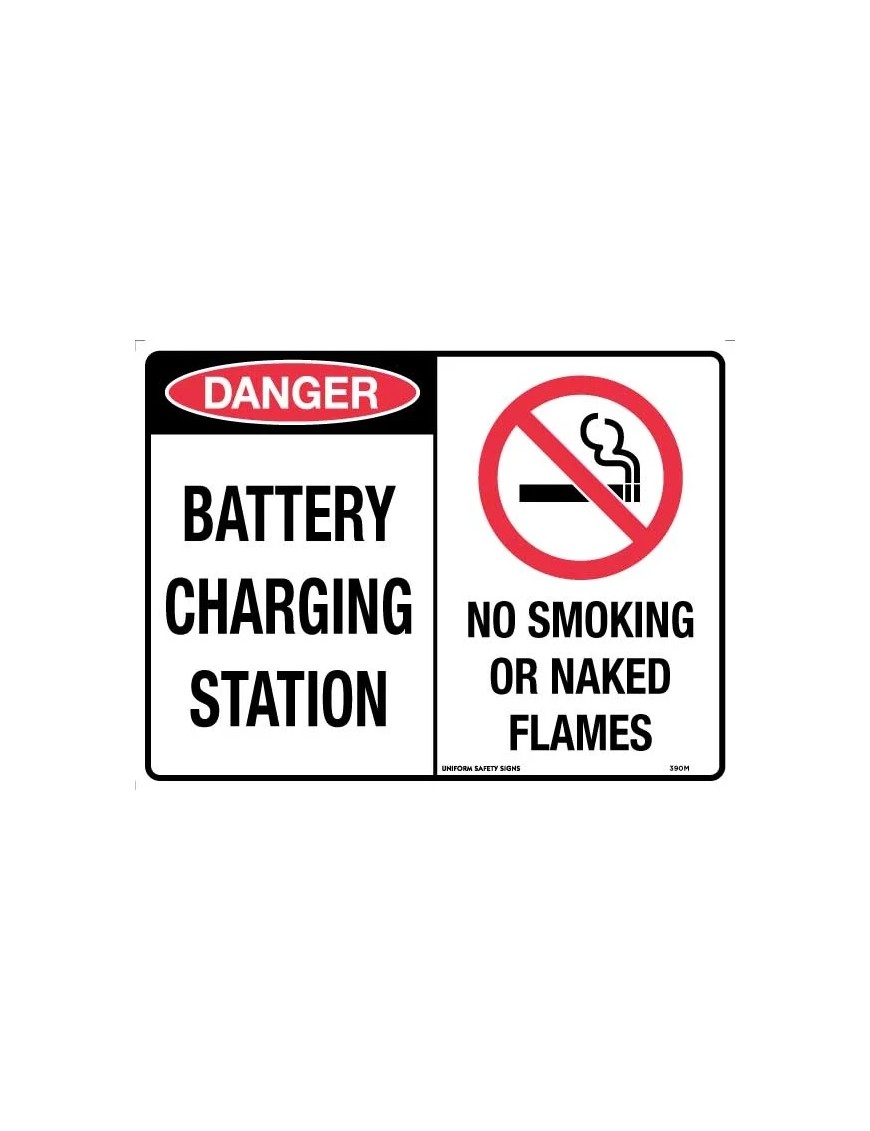 Danger Sign - Danger Battery Charging Station / No Smoking or Naked Flames  Poly