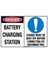 Danger Sign - Danger Battery Charging Station / Charge Must Be Shut Off Before Connecting or Disconnecting  Poly