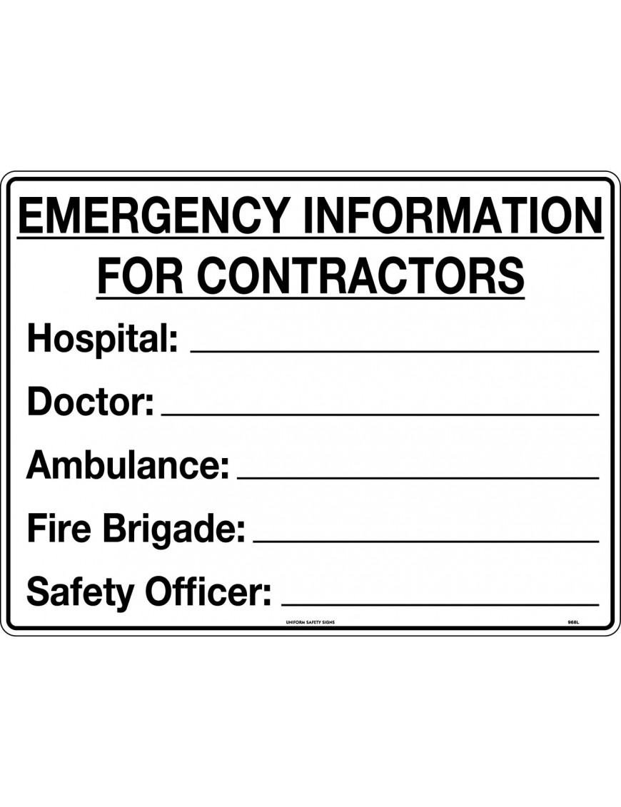 Emergency Information Sign -  Emergency Information For Contractors  Metal