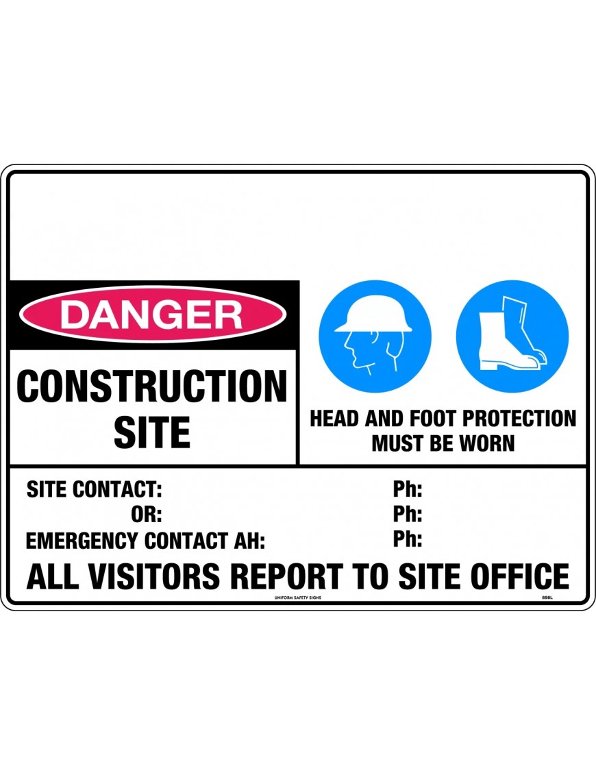 Danger Sign - Danger Construction Site Head and Foot Protection Must Be Worn  Poly