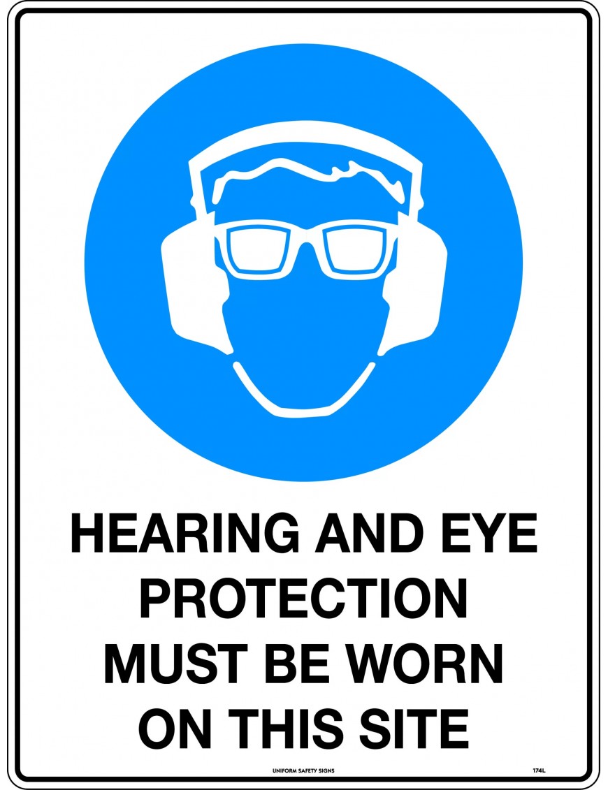 Mandatory Sign - Hearing & Eye Protection Must Be Worn On This Site  Metal