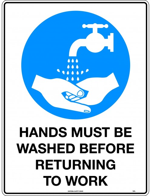 Mandatory Sign -  Hands Must be Washed Before Returning to Work  Metal