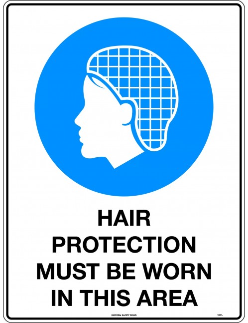 Mandatory Sign -  Hair Protection Must be Worn in This Area  Metal