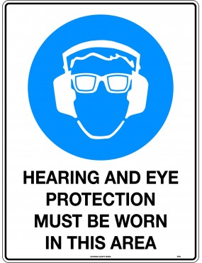 Mandatory Sign -  Hearing And Eye Protection Must Be Worn In This Area   Metal