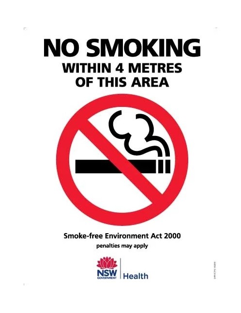 Prohibition Sign - No Smoking Within 4 Metres of This Area NSW Standard  Metal