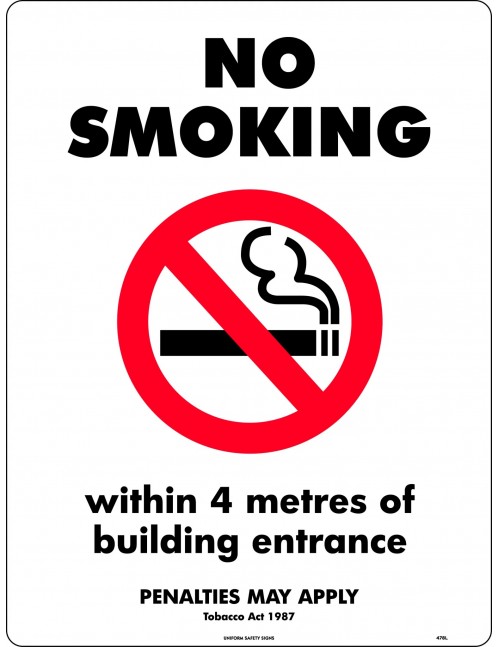 Prohibition Sign - No Smoking, Within 4 Metres Of Entrance VIC Standard  Metal