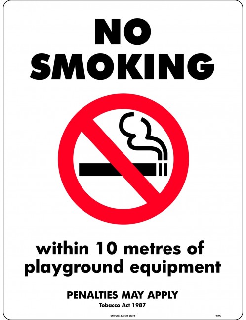 Prohibition Sign - No Smoking, Within 10 Metres Of Playground Equipment  VIC Standard  Metal