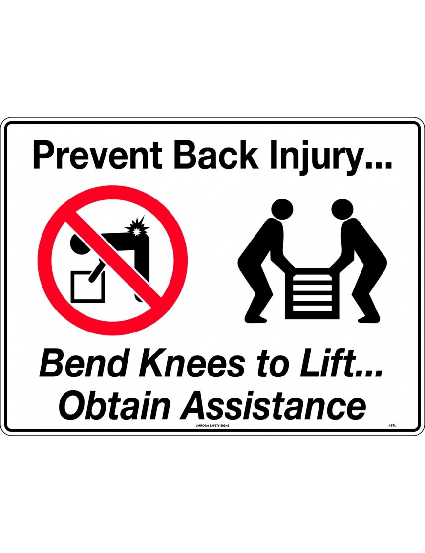 Prohibition Sign - Prevent Back Injury, Bend Knees to Lift  Metal