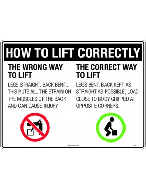 Prohibition Sign - How to Lift Correctly  Metal