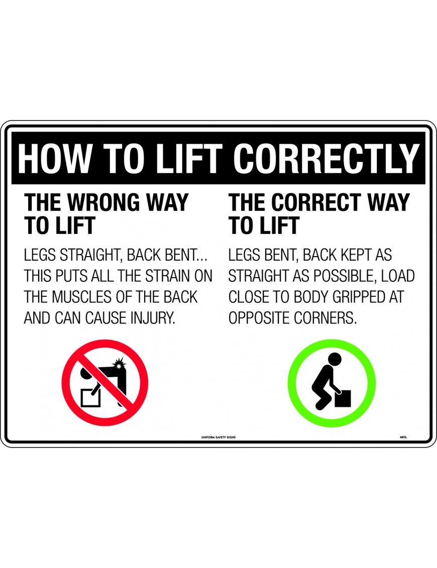 Prohibition Sign - How to Lift Correctly  Metal