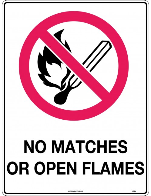 Prohibition Sign - No Matches or Open Flames  Metal