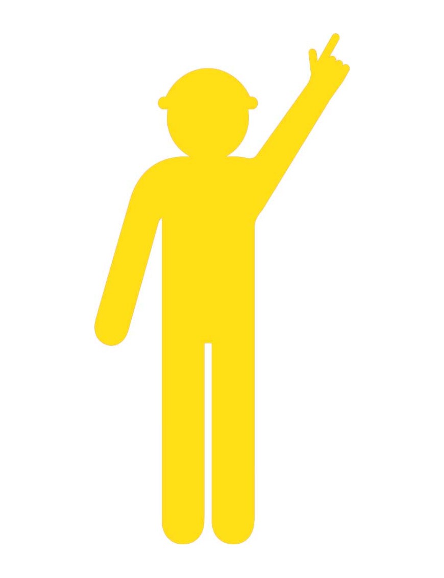 Yellow Cutout Safety Construction Worker Pointing Up