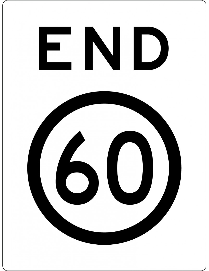 Speed Limit Sign - End 60km  Class 1 Aluminium