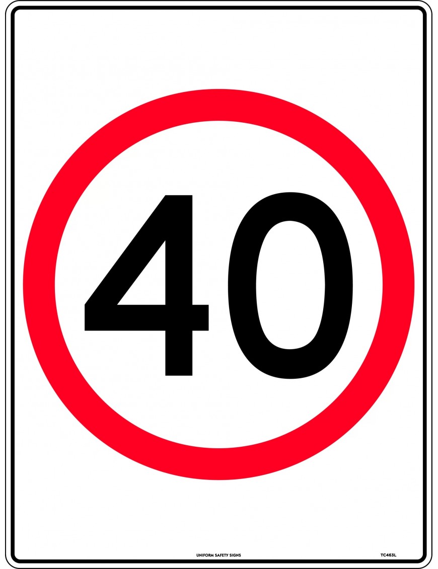 Speed Limit Sign - 40km Speed In Roundel  Class 1 Aluminium