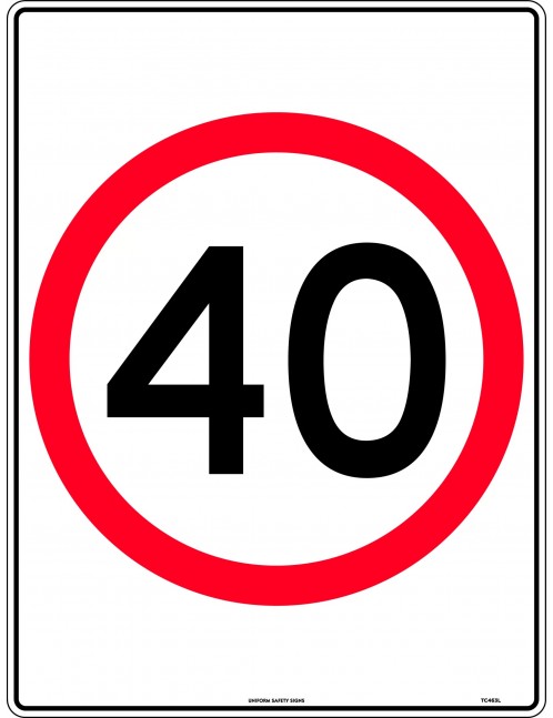 Speed Limit Sign - 40km Speed In Roundel  Class 1 Aluminium