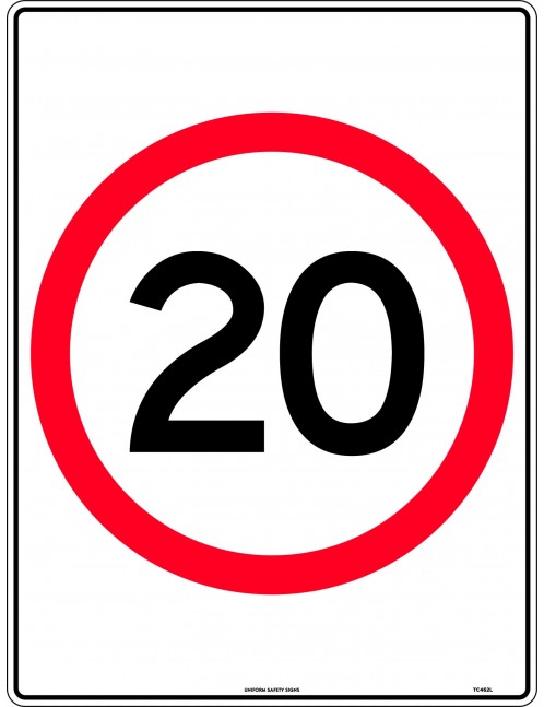 Speed Limit Sign - 20km Speed In Roundel  Class 2 Aluminium