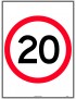 Speed Limit Sign - 20km Speed In Roundel  Metal