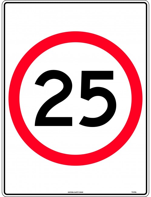 Speed Limit Sign - 25km Speed in Roundel  Class 2 Aluminium