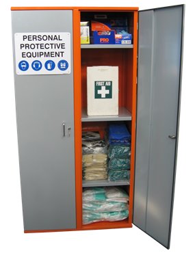 PPE Storage Cabinet - Double Door (with hanging rail)