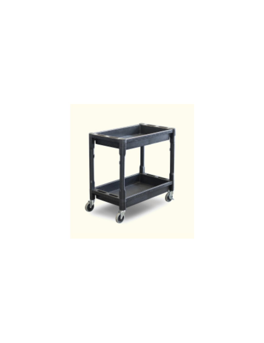 Utility Cart - 2 Level Service Cart - Plastic with Castors and Handle - Black