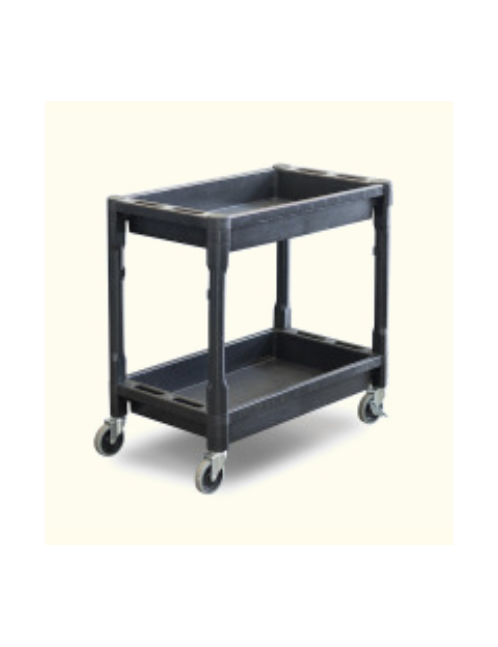 Utility Cart - 2 Level Service Cart - Plastic with Castors and Handle - Black